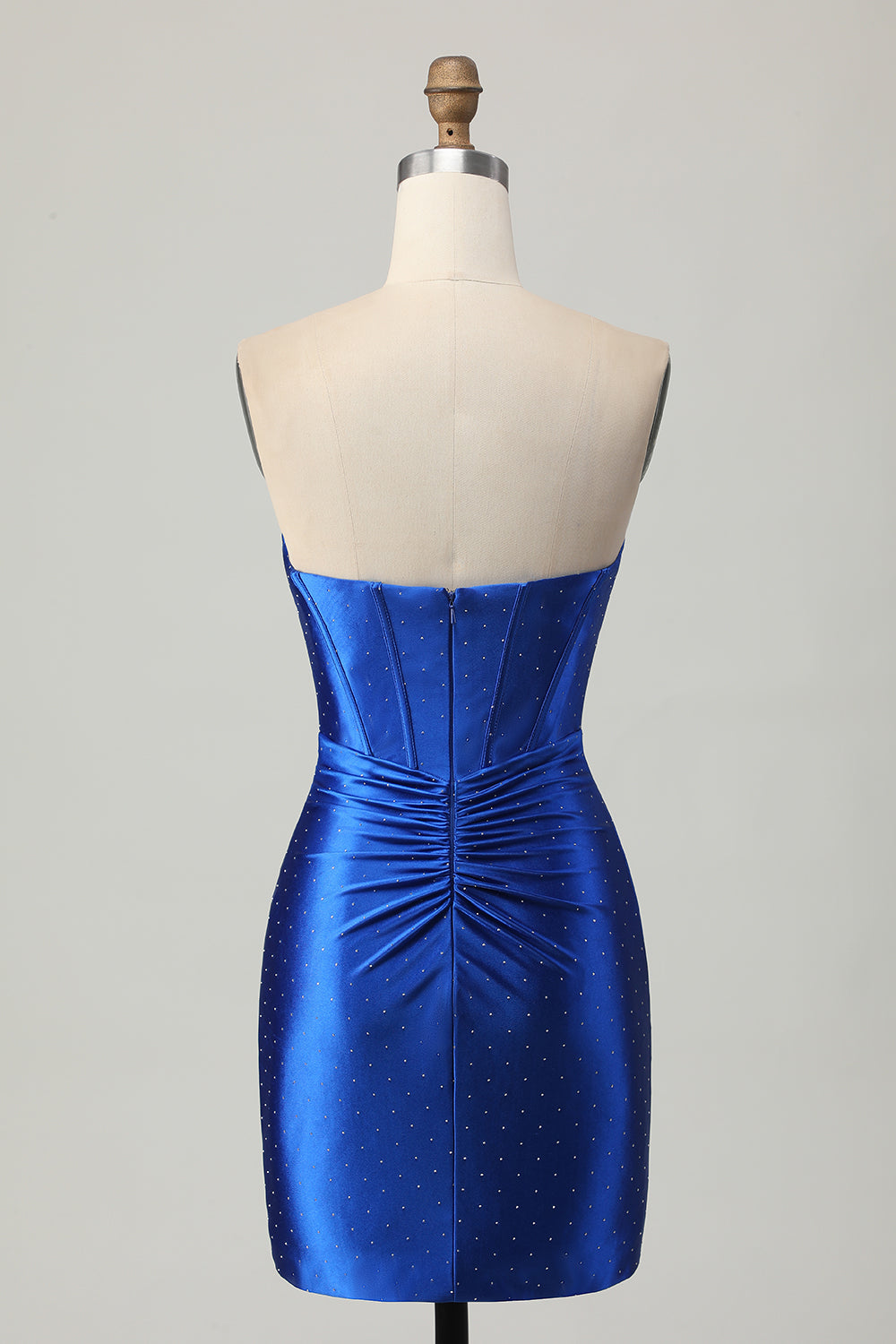 Beaded Tight Royal Blue Strapless Cocktail Dress with Slit