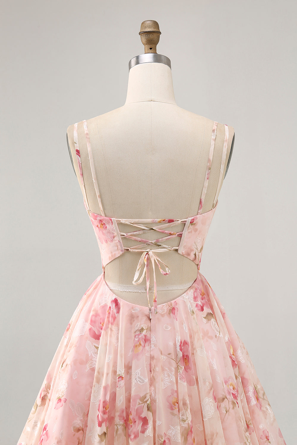Blush Floral A Line Square Neck Corset Printed Short Prom Dress