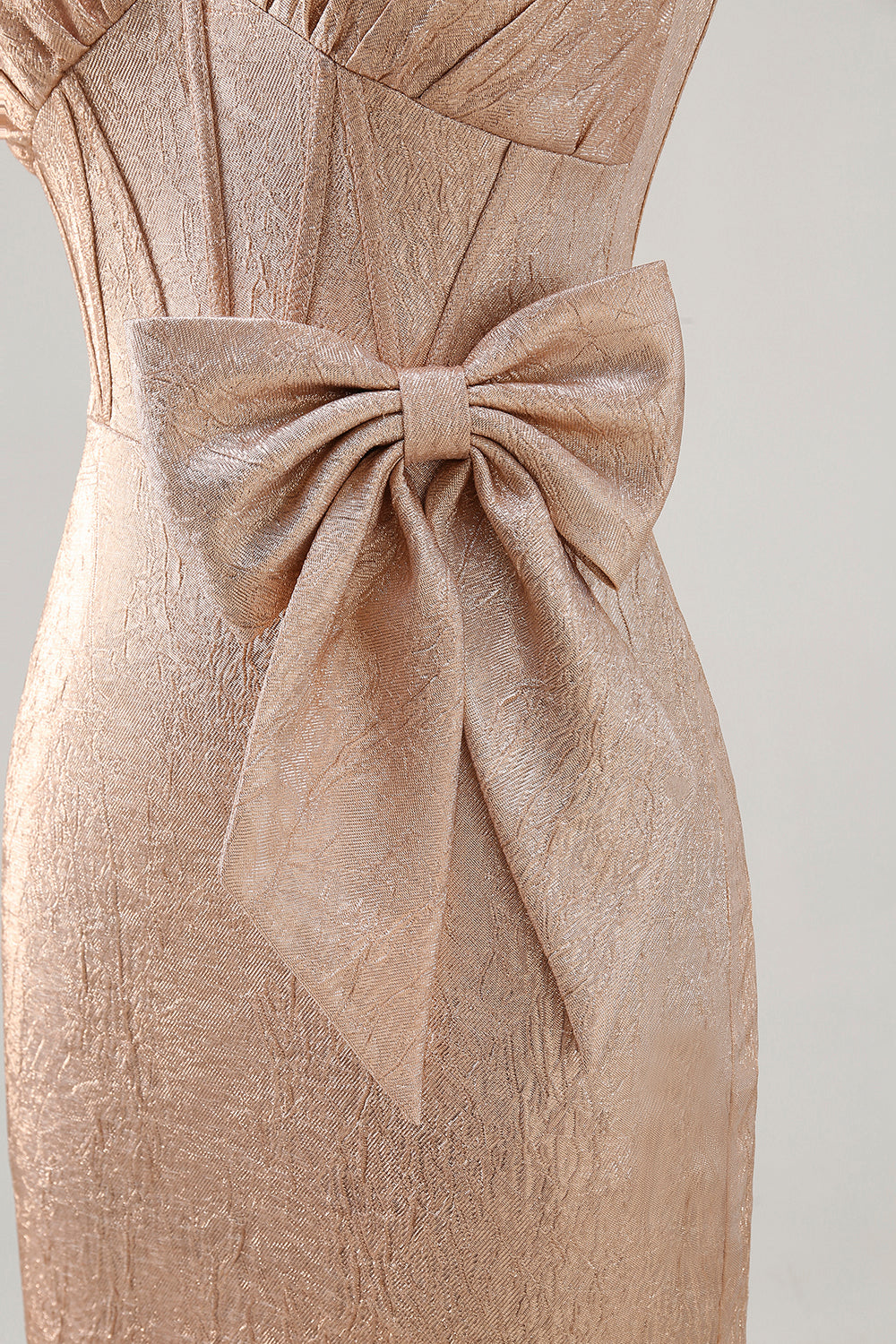 Champagne Satin Short Prom Dress with Bow