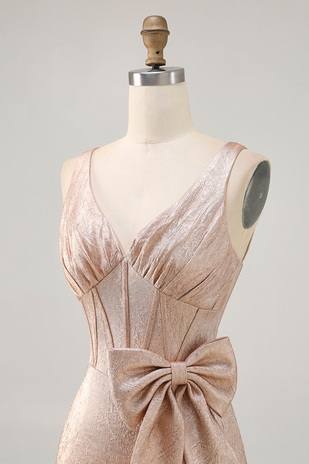 Champagne Satin Short Prom Dress with Bow