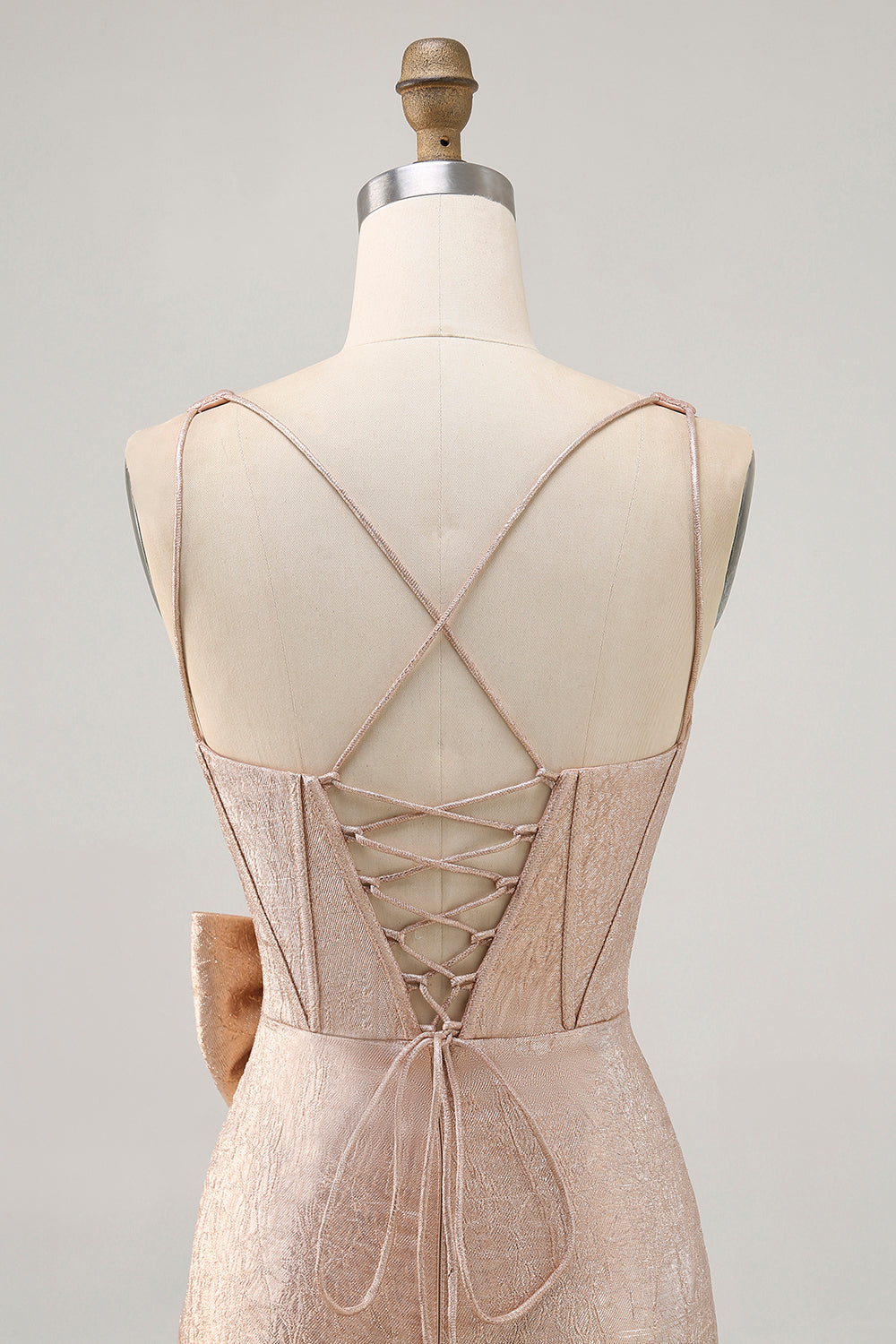 Champagne Satin Short Prom Dress with Bow