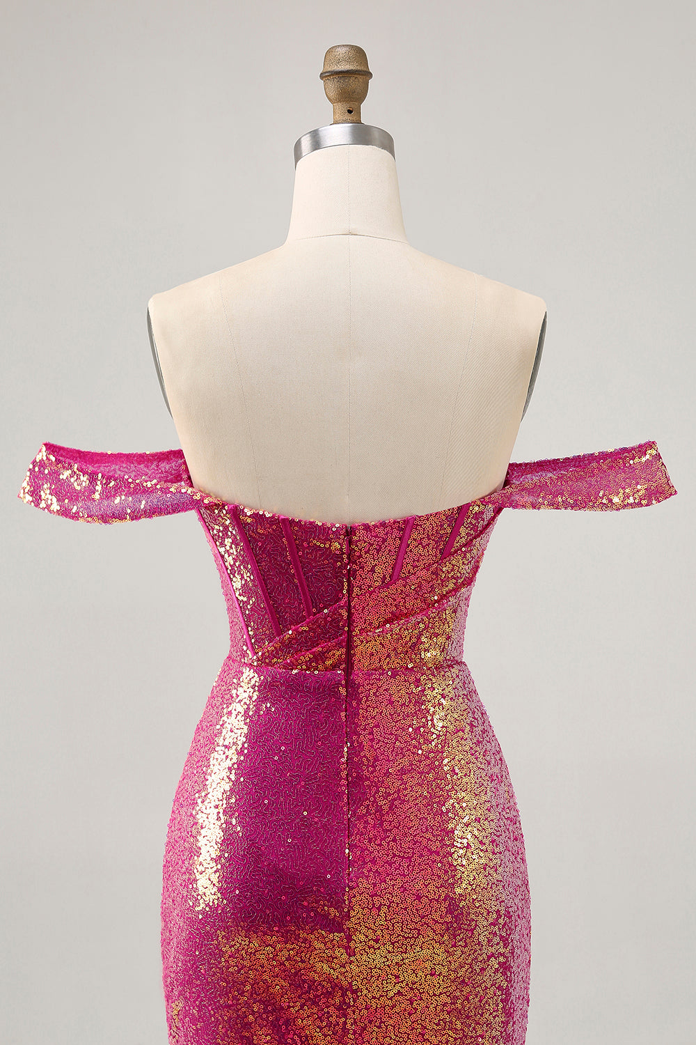 Sparkly Fuchsia Off The Shoulder Bodycon Sequin Short Prom Dress