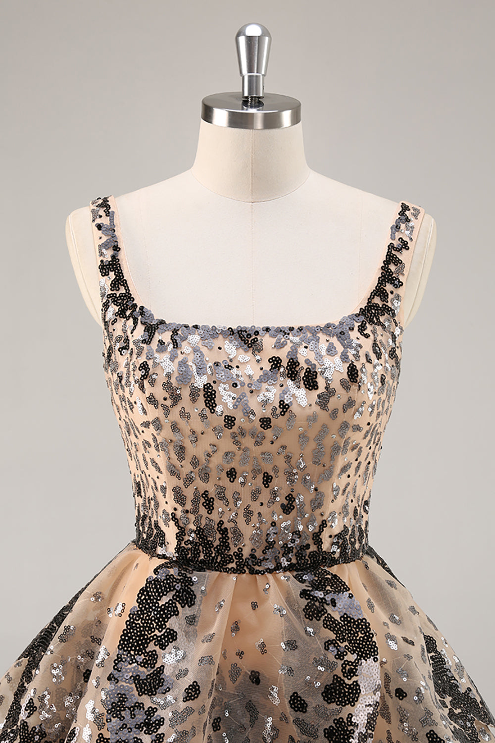 Black Apricot Sequined Tiered A Line Cocktail Dress