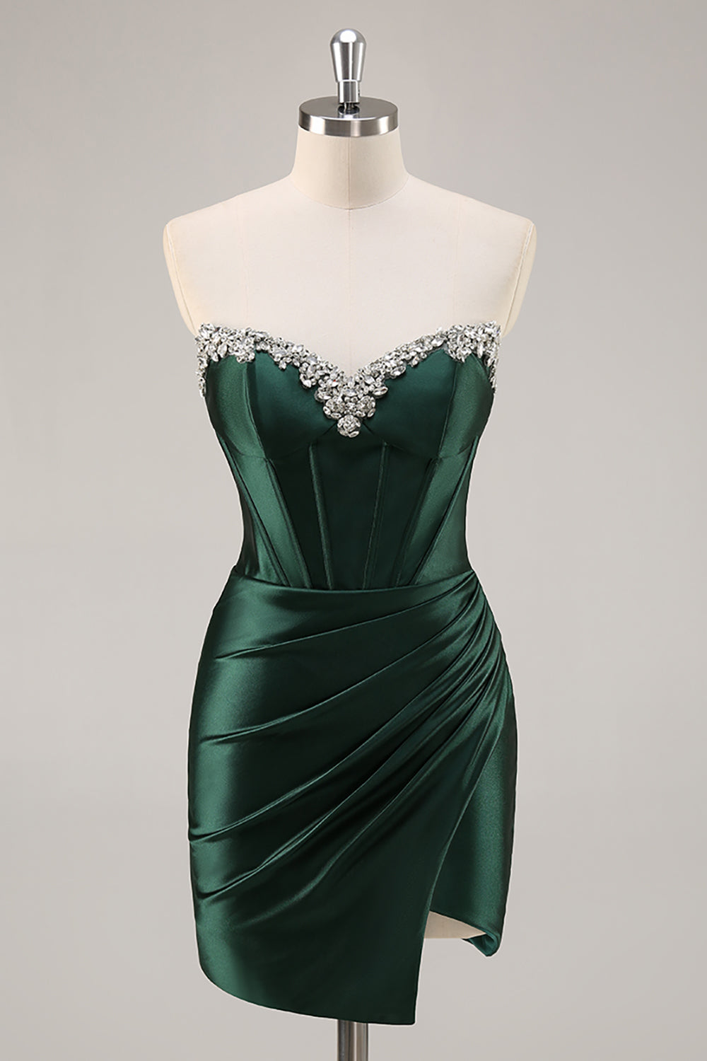 Dark Green Strapless Corset Bodycon Cocktail Dress