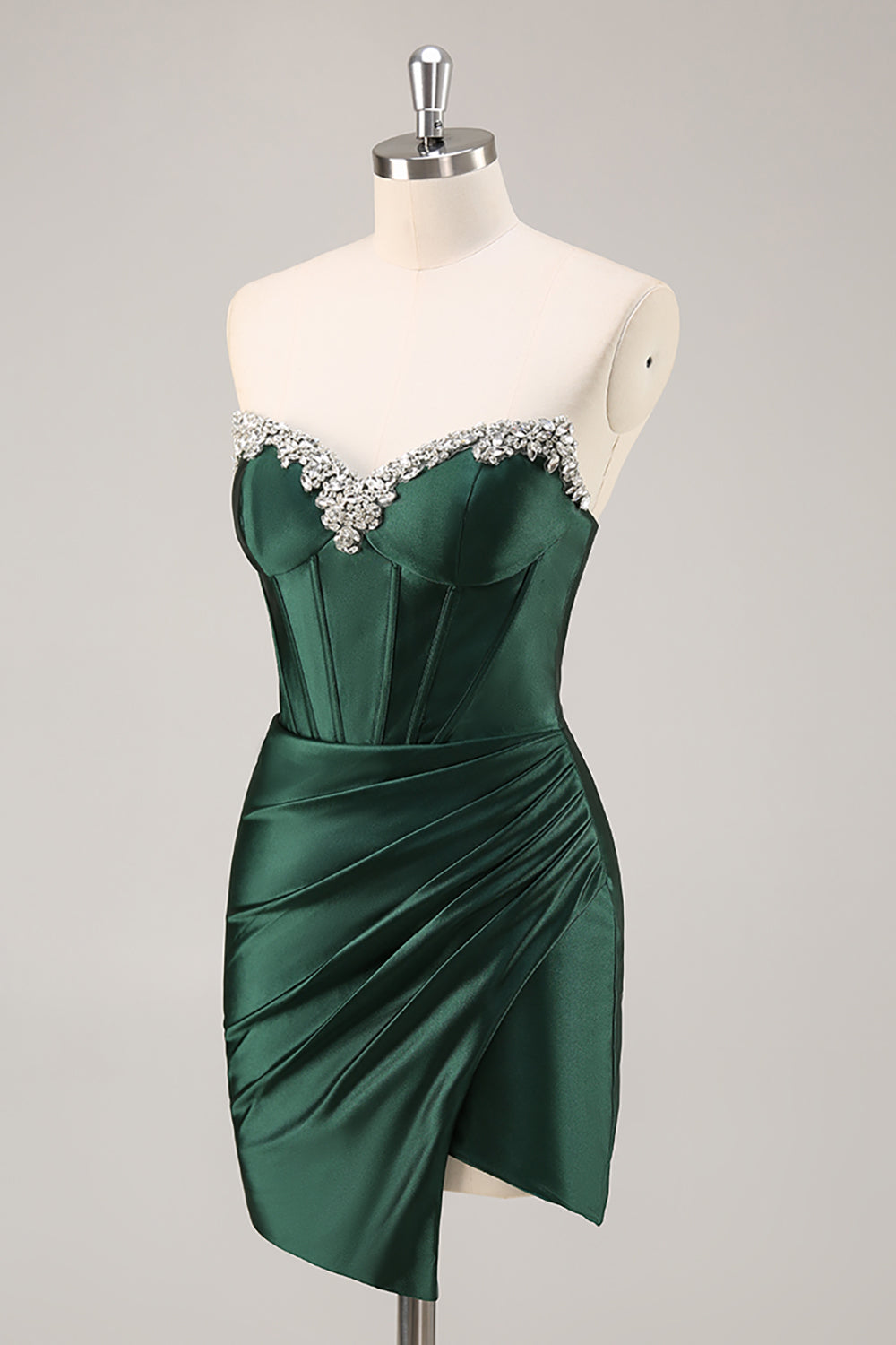 Dark Green Strapless Corset Bodycon Cocktail Dress