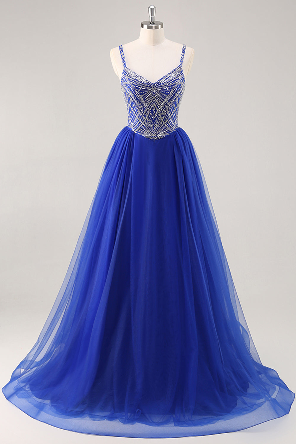 Royal Blue A Line Long Prom Dress with Beadings