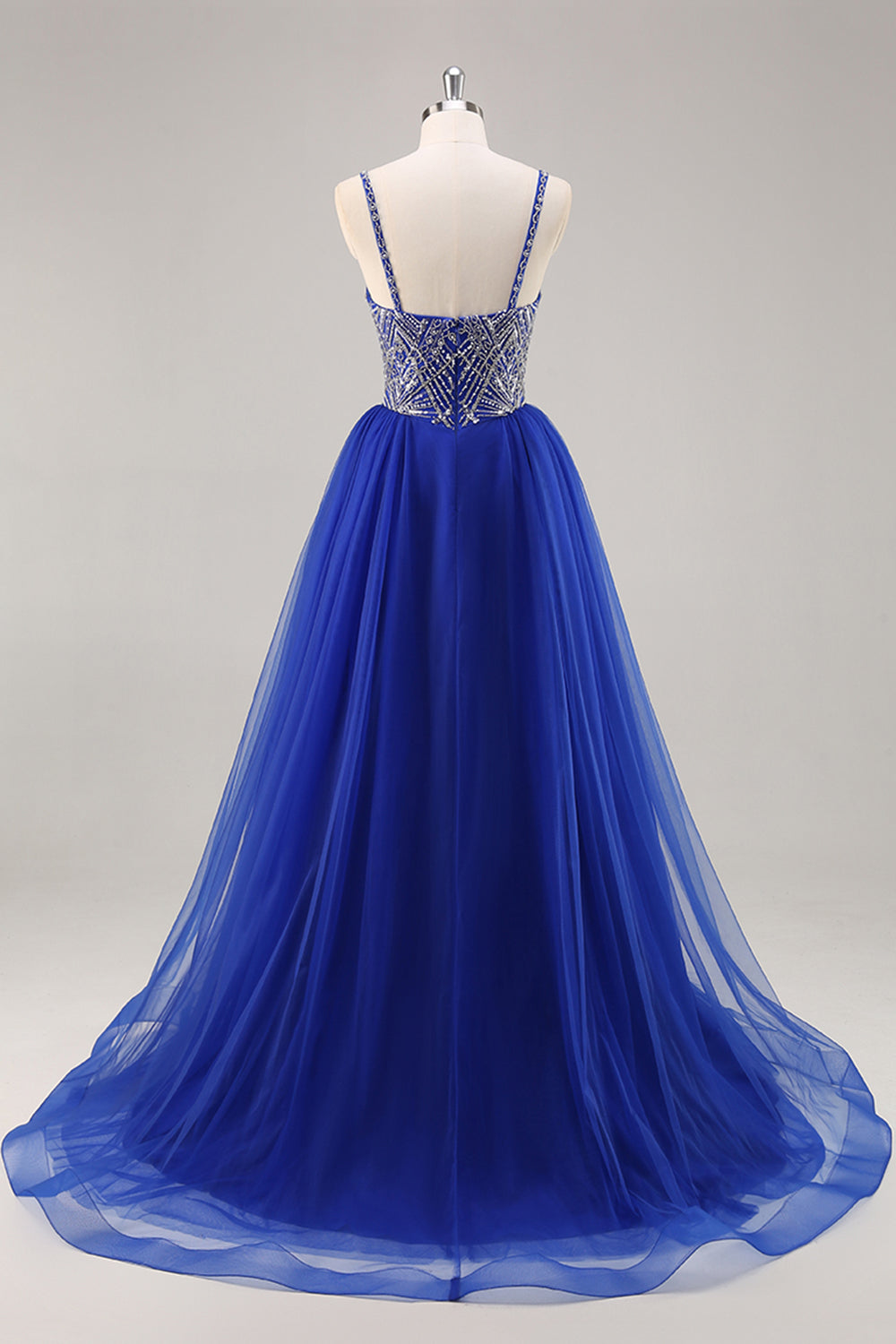 Royal Blue A Line Long Prom Dress with Beadings