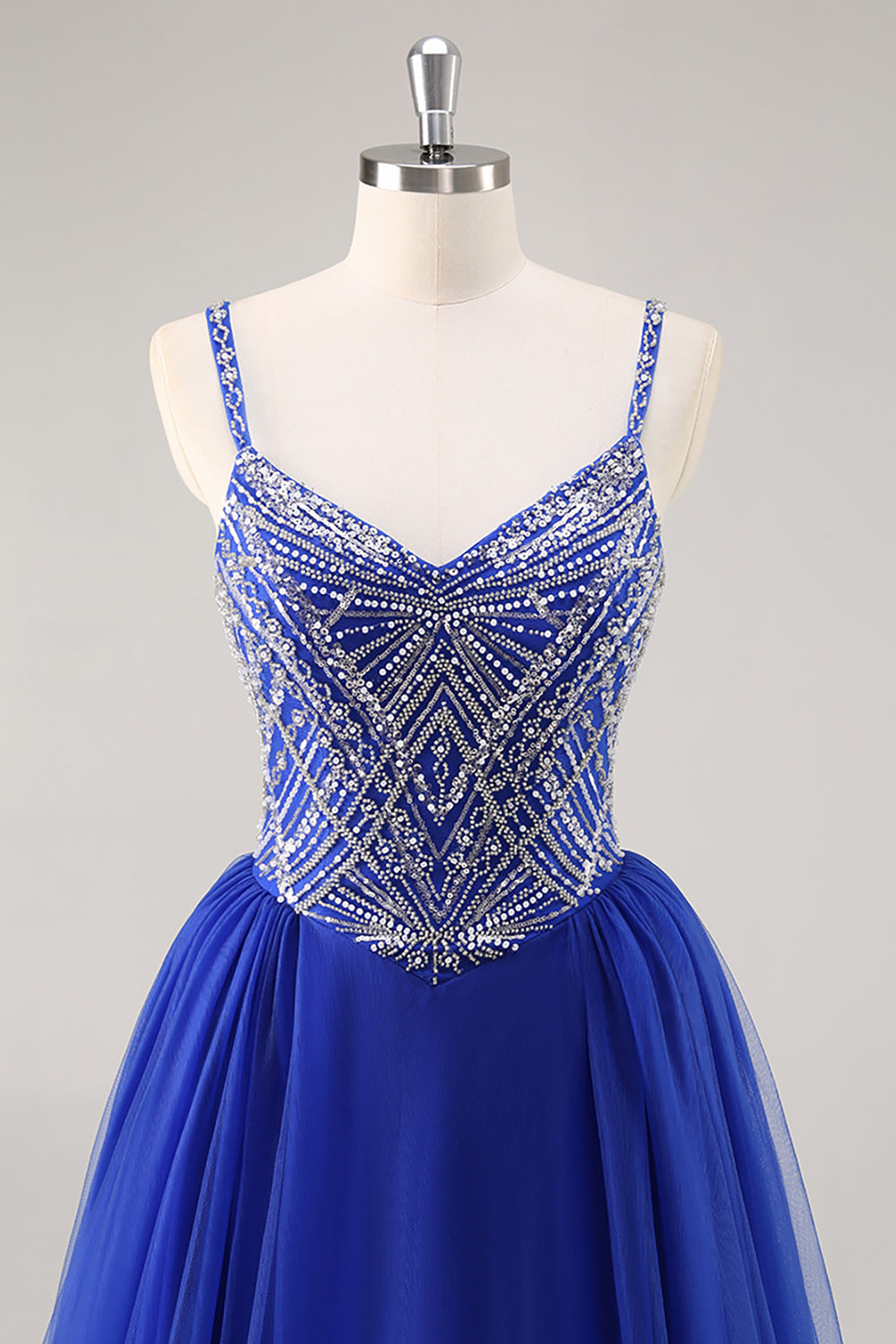 Royal Blue A Line Long Prom Dress with Beadings