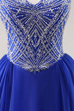 Royal Blue A Line Long Prom Dress with Beadings