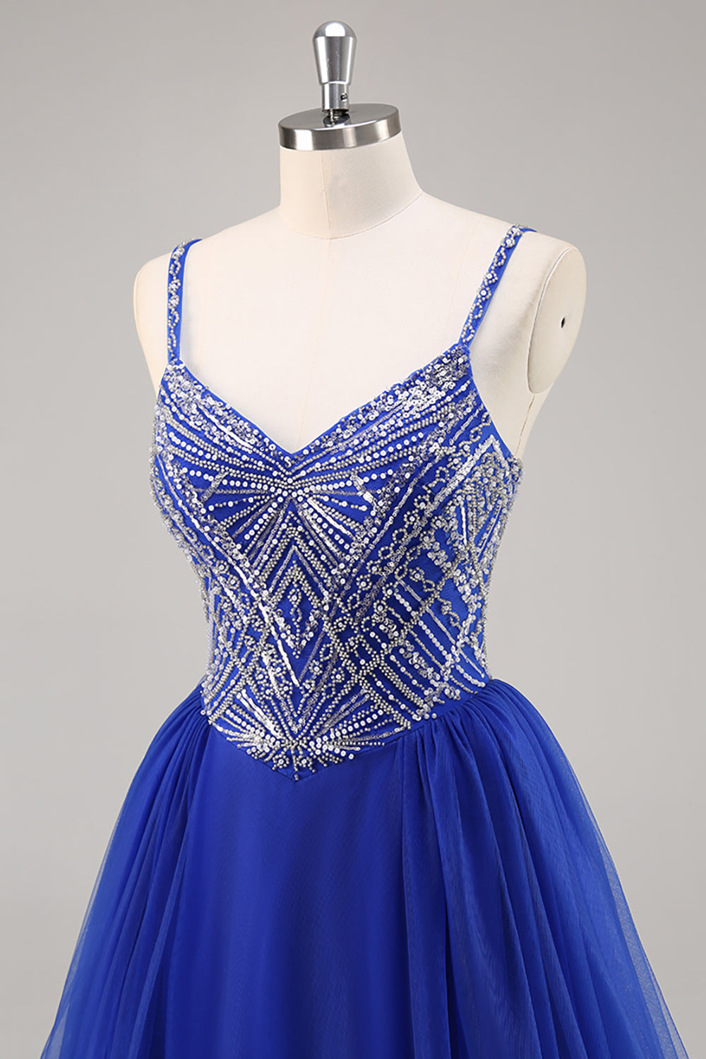 Royal Blue A Line Long Prom Dress with Beadings