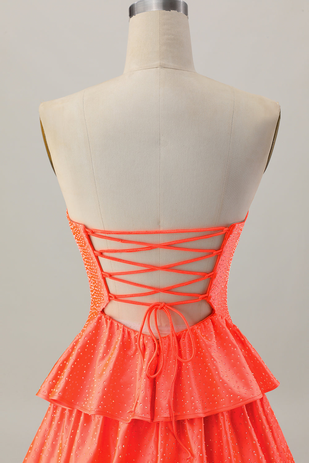 Orange Strapless Tiered A Line Cut Out Cocktail Dress with Beading