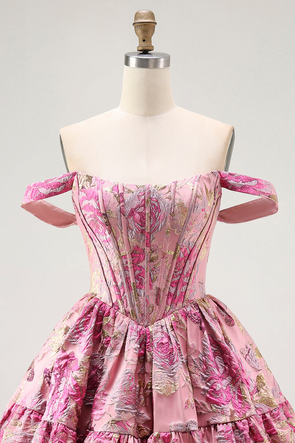 Off The Shoulder Printed A-Line Corset Cocktail Dress