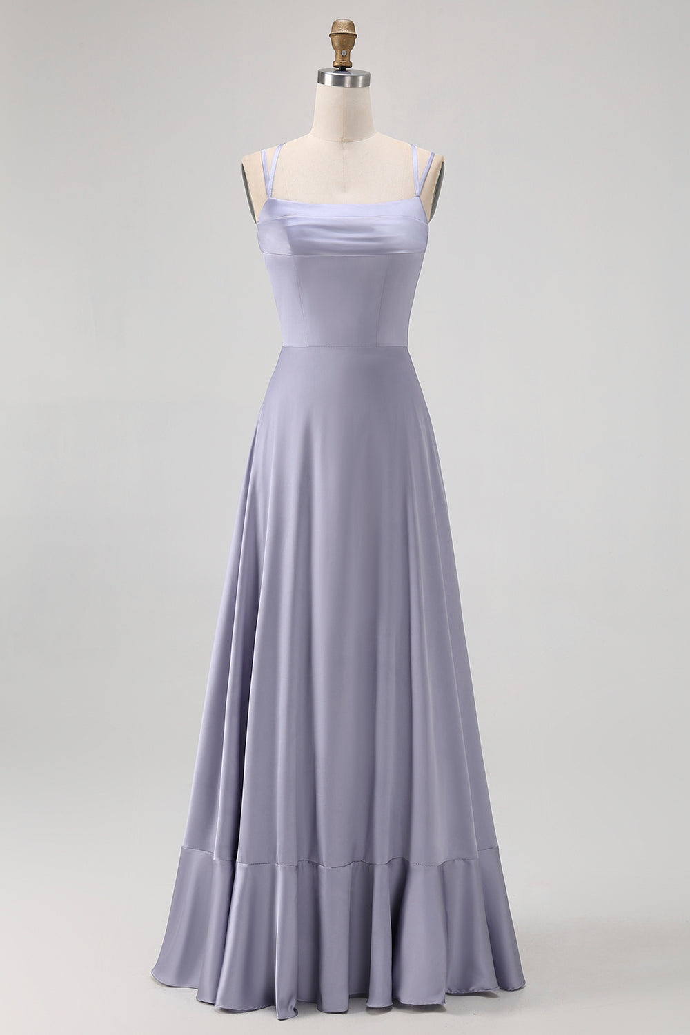 Dusty Blue A Line Long Bridesmaid Dress with Lace-up Back