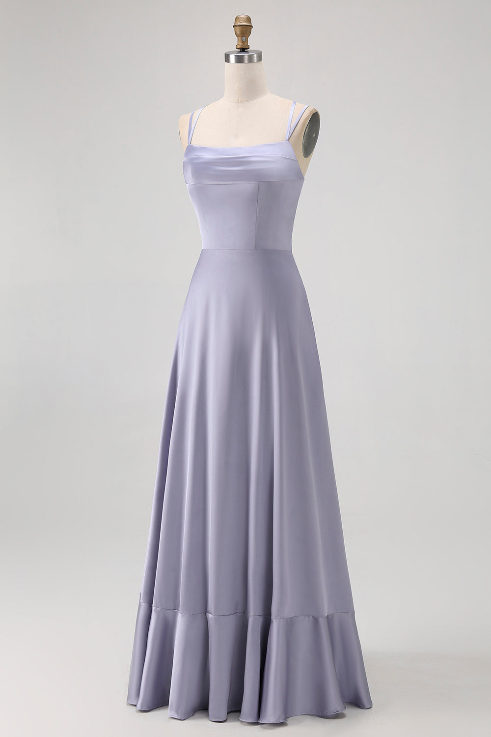 Dusty Blue A Line Long Bridesmaid Dress with Lace-up Back