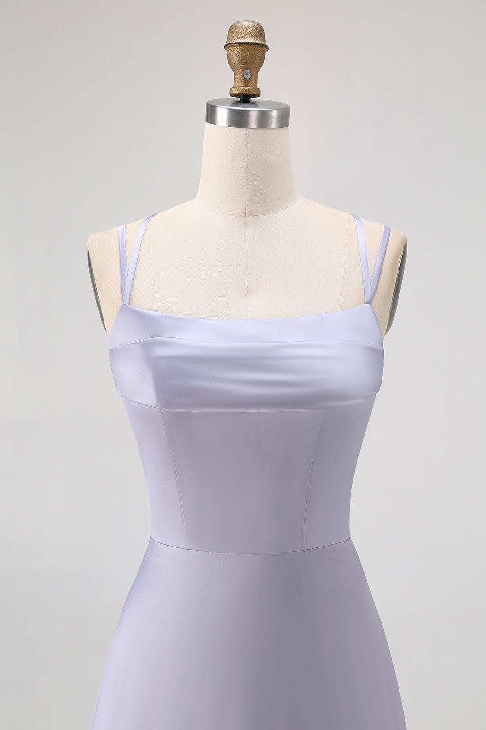 Dusty Blue A Line Long Bridesmaid Dress with Lace-up Back