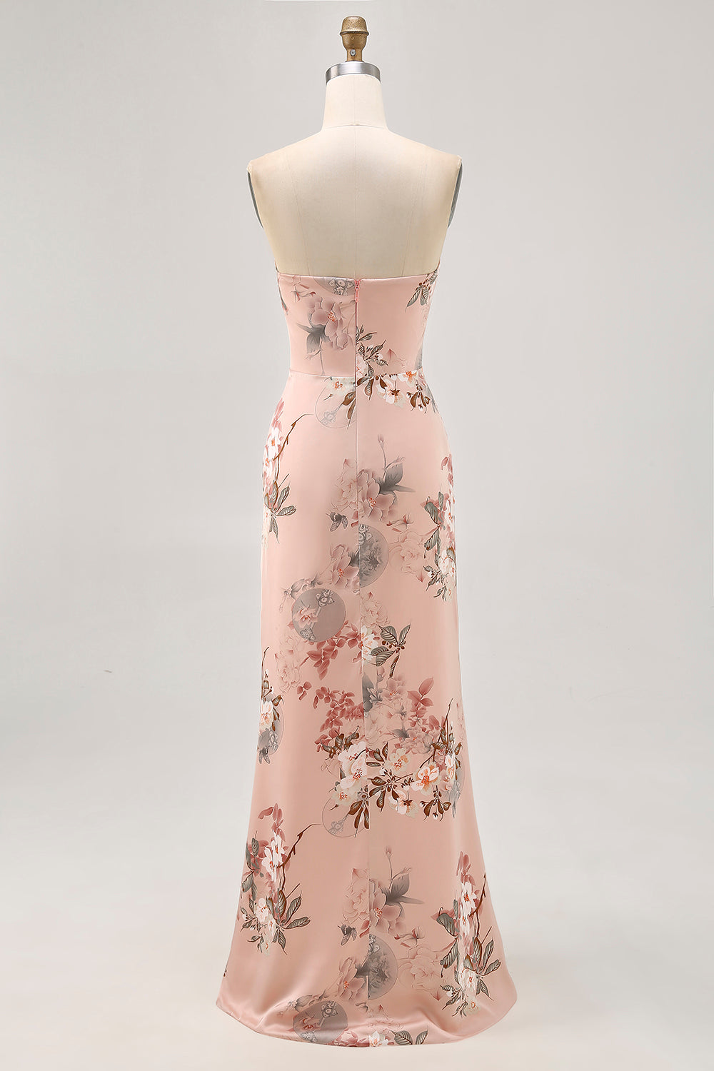 Blush Floral Strapless Sheath Bridesmaid Dress with Slit