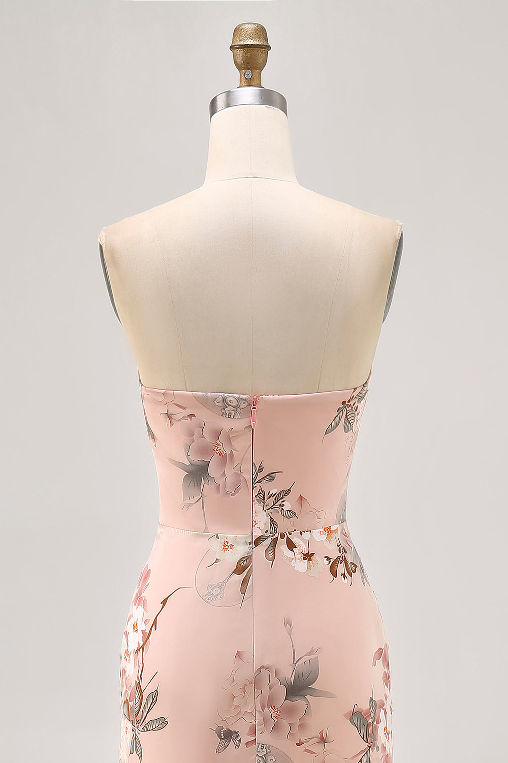 Blush Floral Strapless Sheath Bridesmaid Dress with Slit