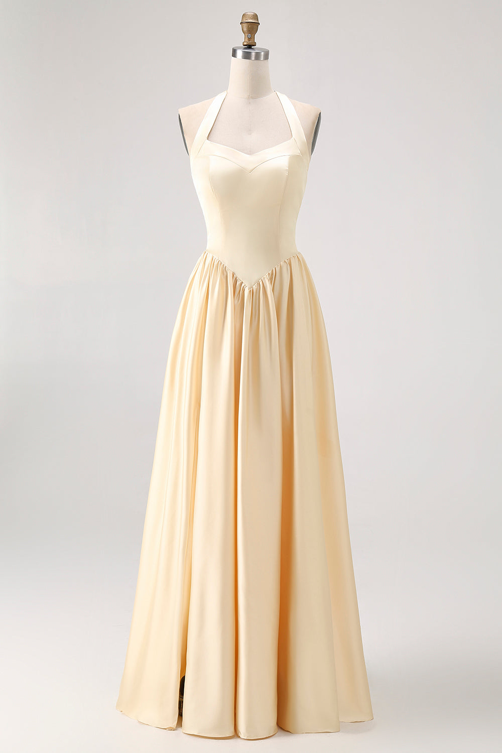 Daffodil Halter A Line Satin Bridesmaid Dress