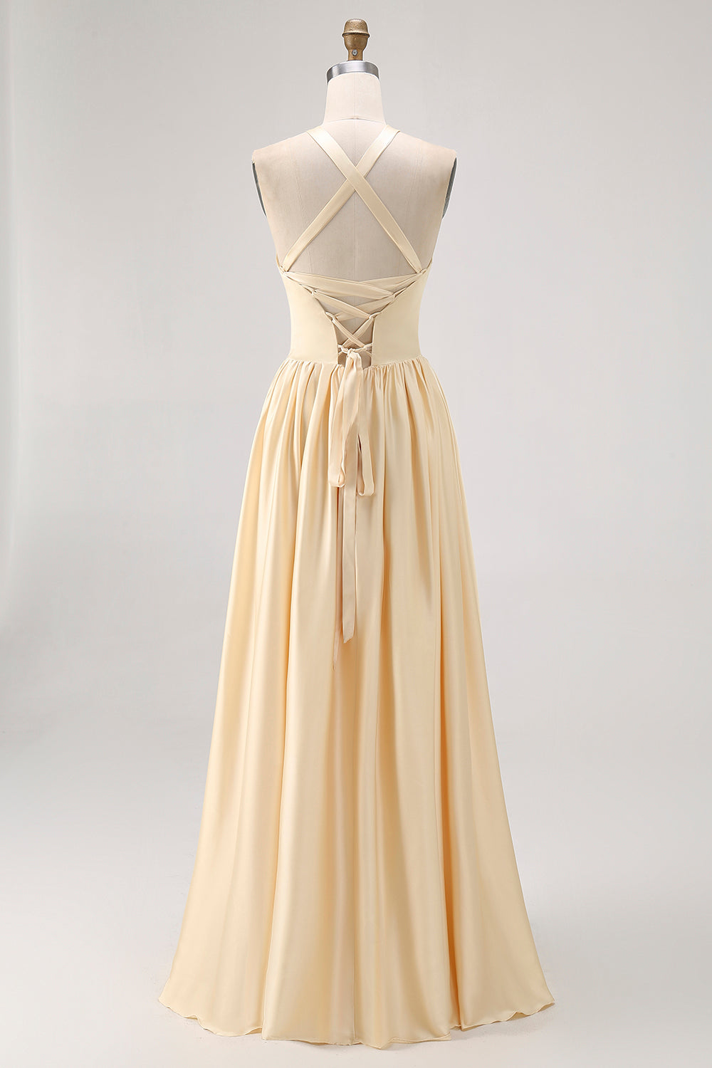Daffodil Halter A Line Satin Bridesmaid Dress