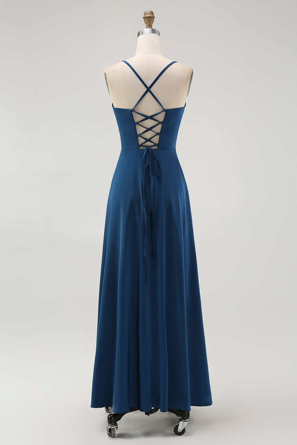 Dark Blue Spaghetti Straps A Line Long Bridesmaid Dress
