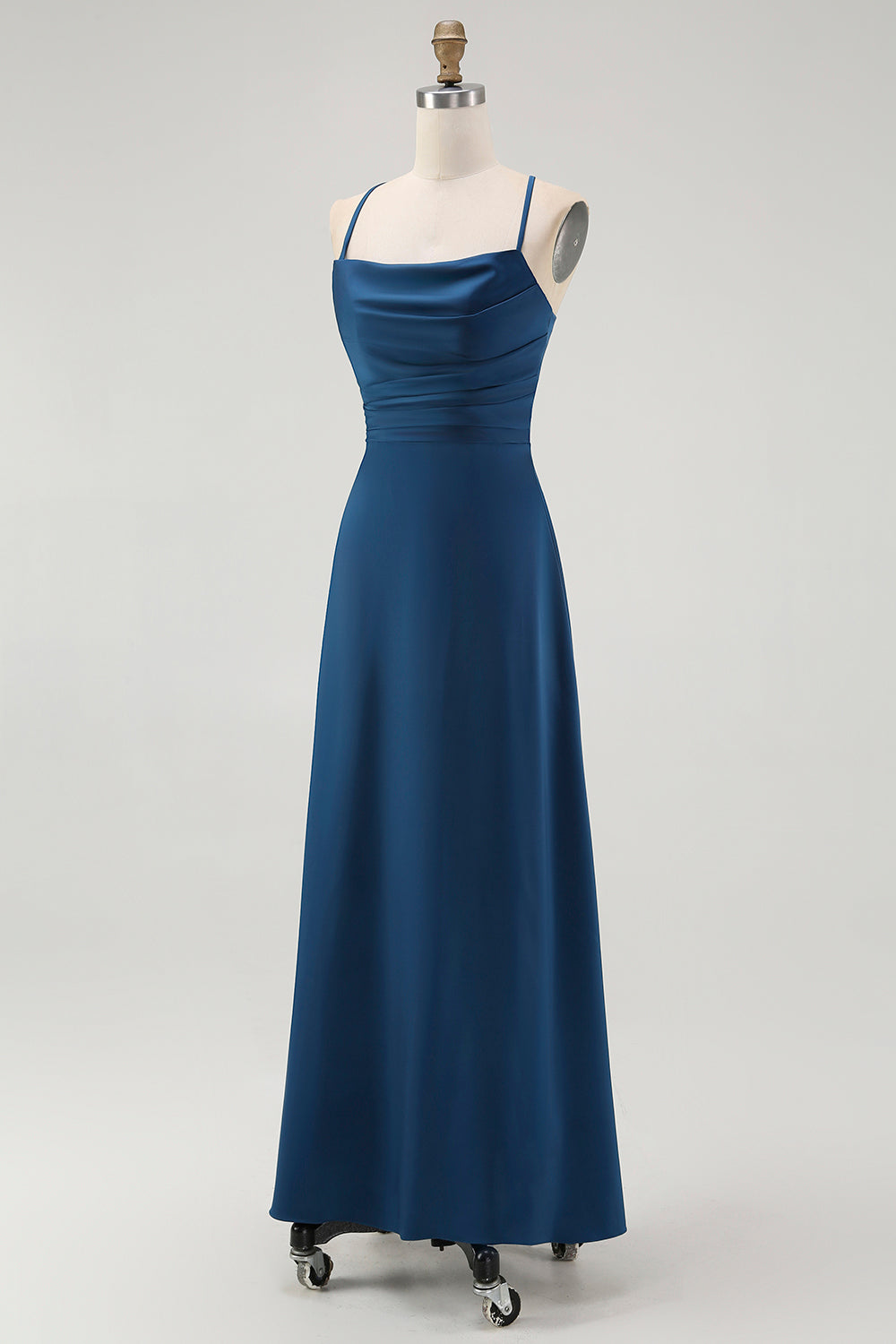 Dark Blue Spaghetti Straps A Line Long Bridesmaid Dress