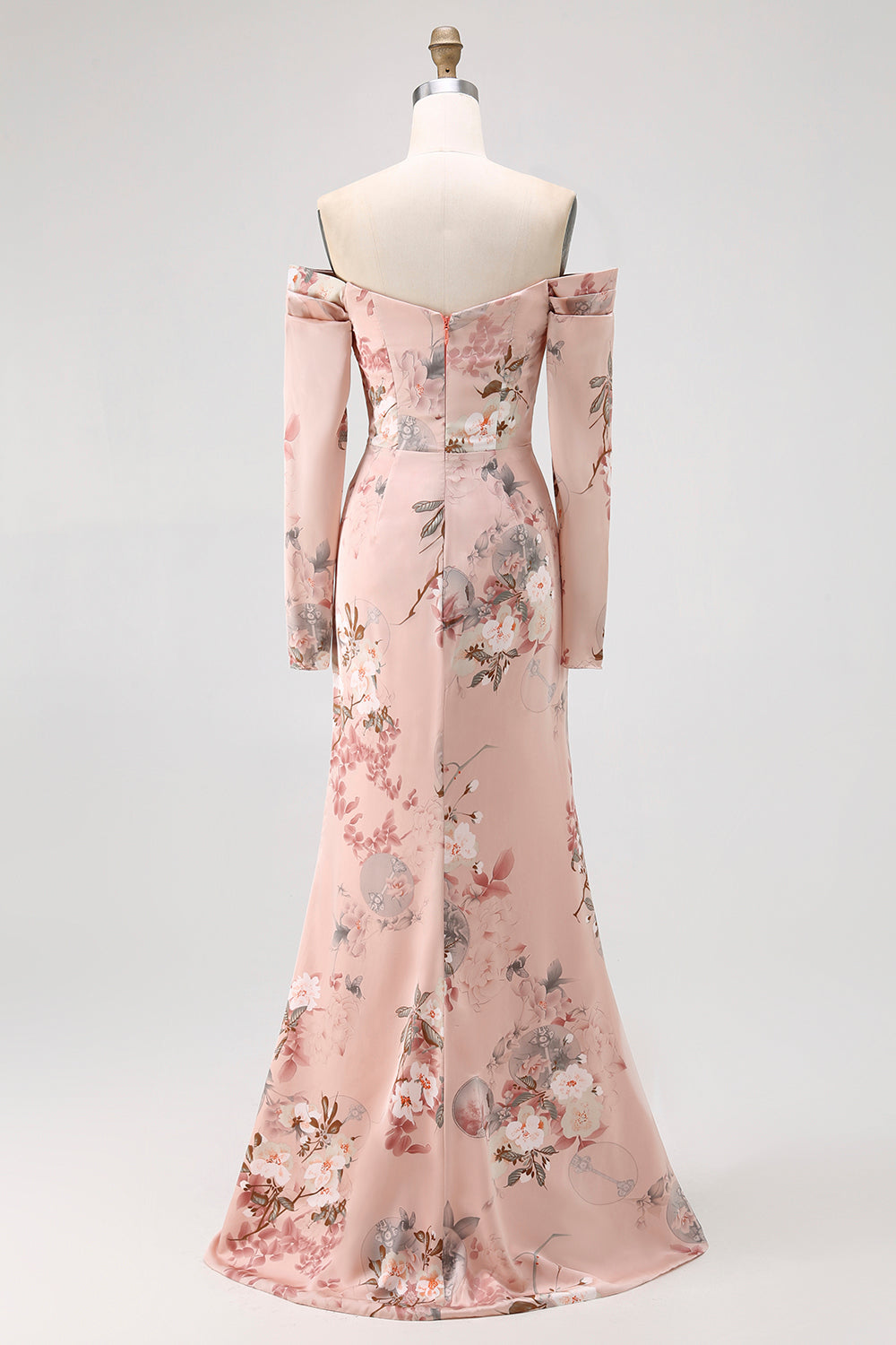 Blush Floral Off The Shoulder Sheath Long Wedding Guest Dress with Slit