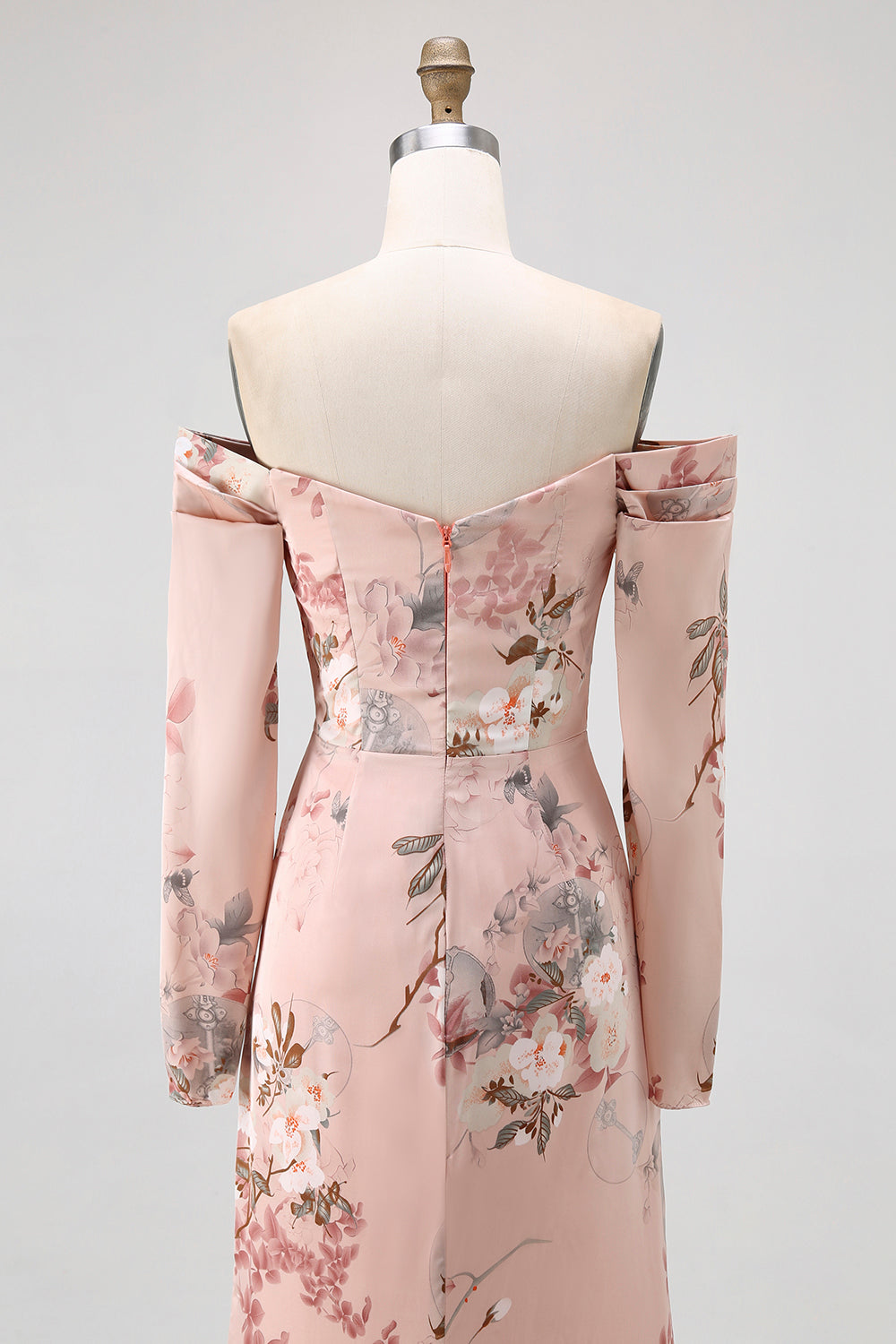 Blush Floral Off The Shoulder Sheath Long Wedding Guest Dress with Slit