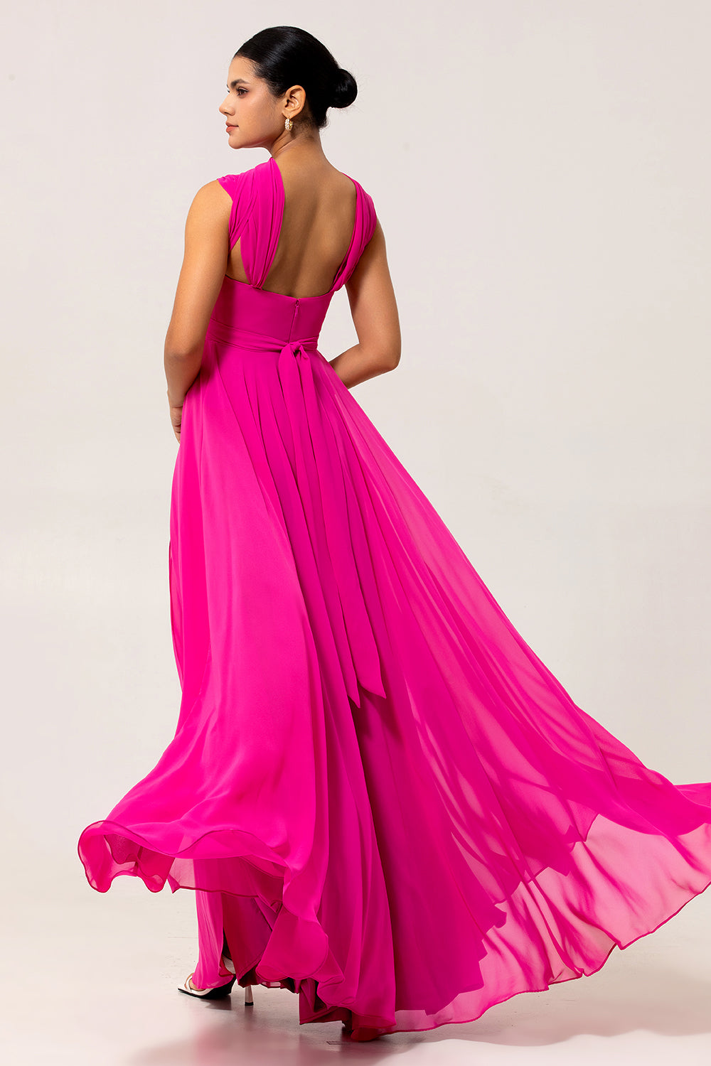 Fuchsia A Line Convertible Chiffon Bridesmaid Dress with Slit