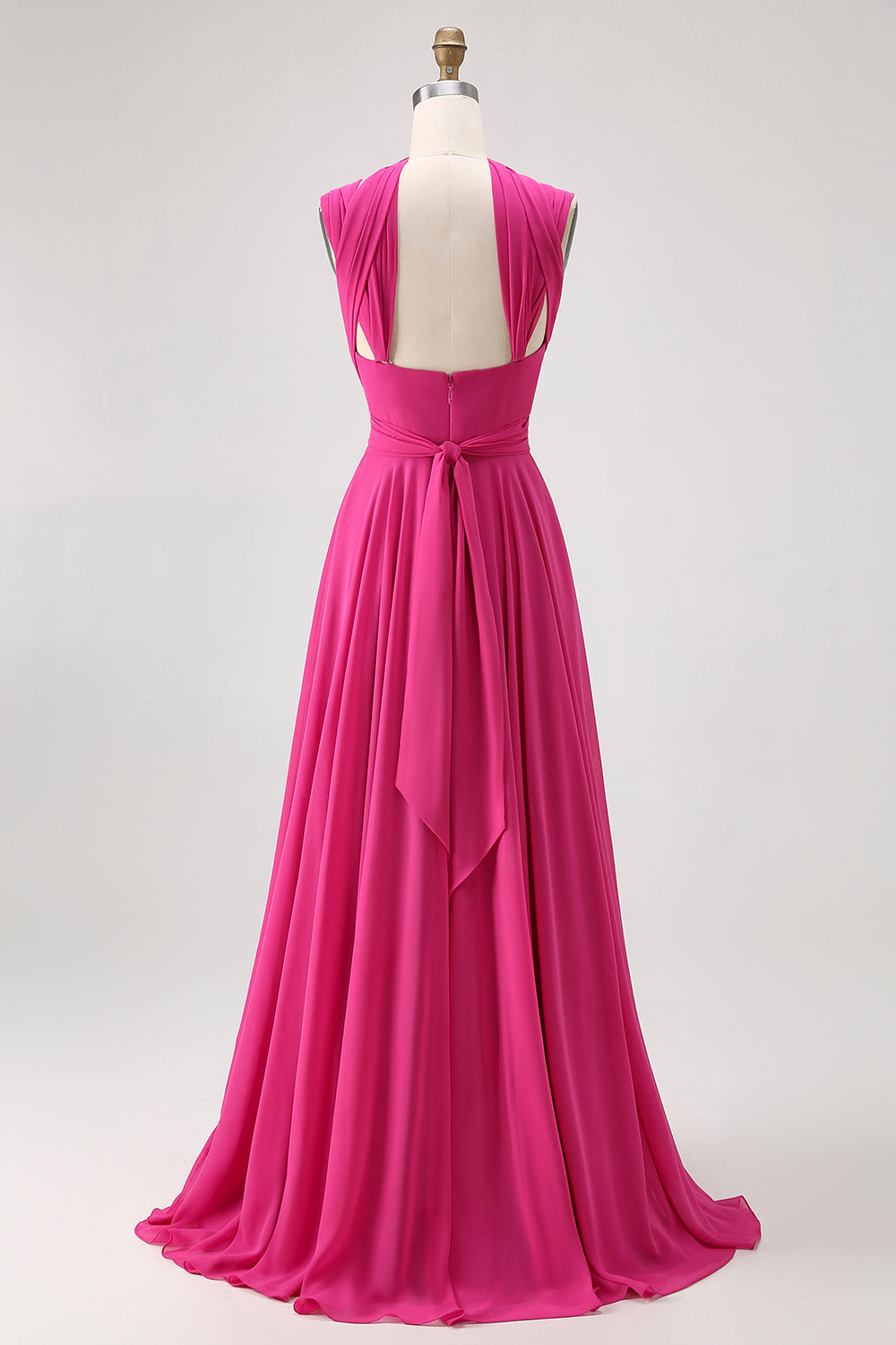 Fuchsia A Line Convertible Chiffon Bridesmaid Dress with Slit