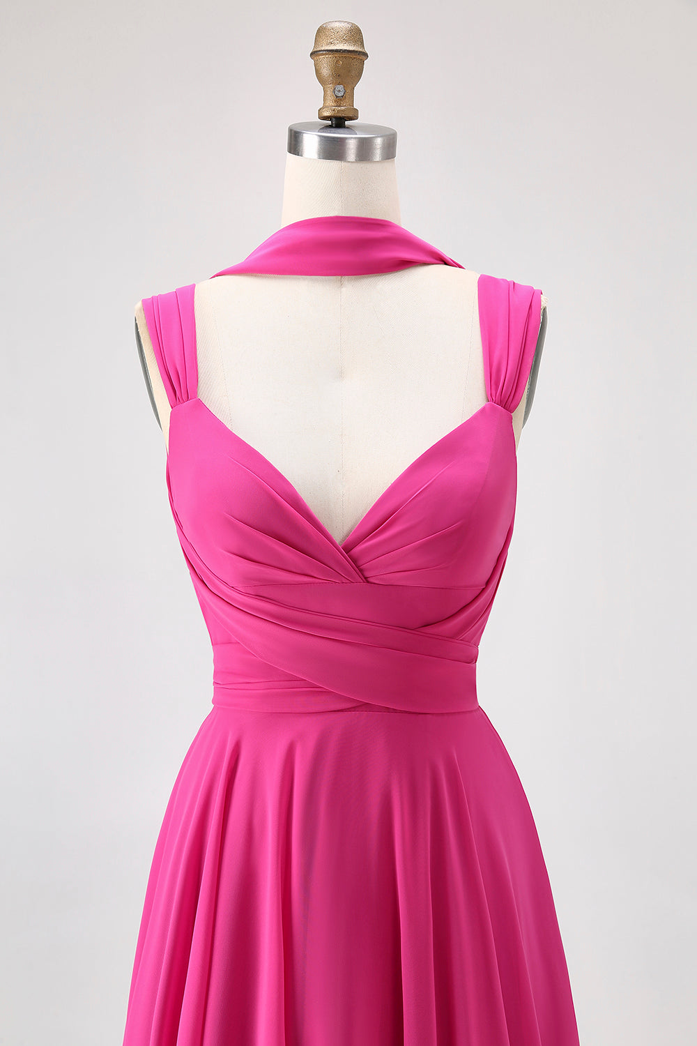 Fuchsia A Line Convertible Chiffon Bridesmaid Dress with Slit