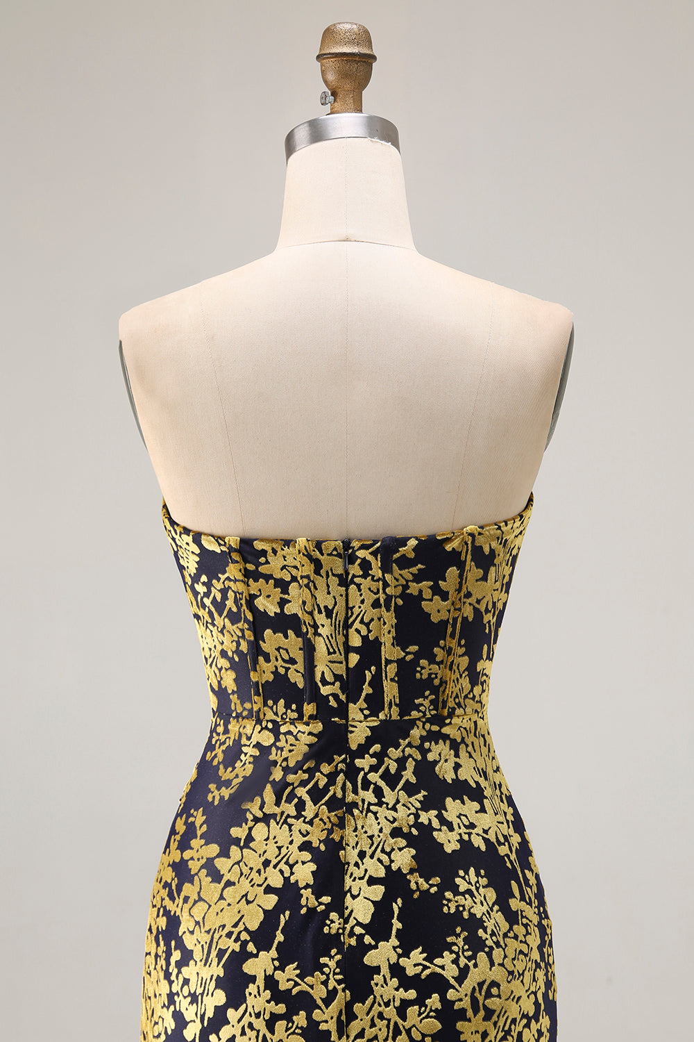 Strapless Peacock Green Corset Burnout Velvet Bridesmaid Dress with Slit