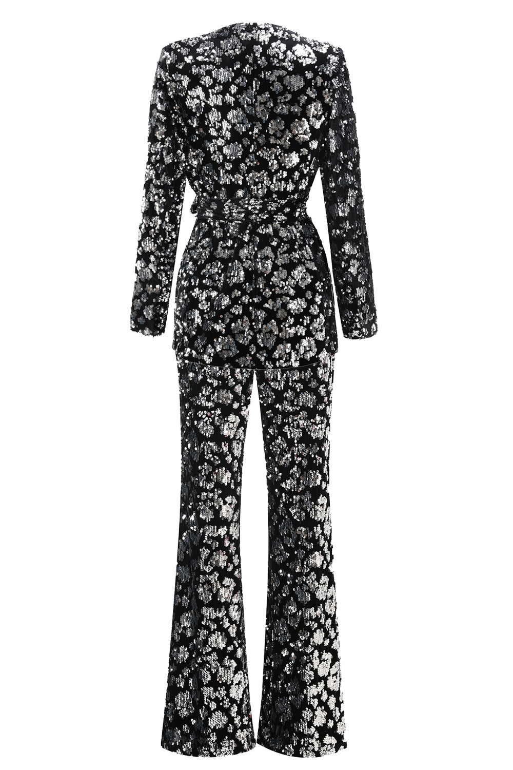 Sparkly Black Slim Fit 2 Piece Women's Prom Suit with Sash