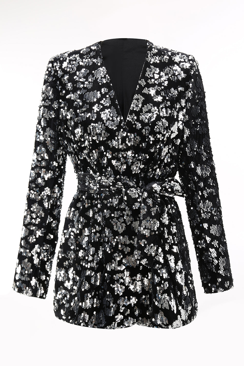 Sparkly Black Slim Fit 2 Piece Women's Prom Suit with Sash