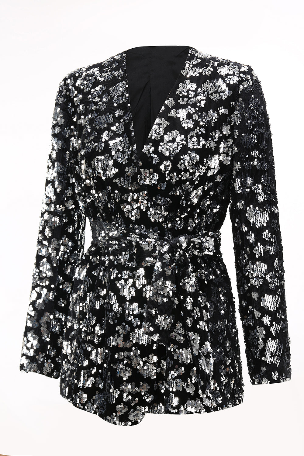 Sparkly Black Slim Fit 2 Piece Women's Prom Suit with Sash