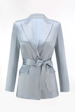 Dusty Blue Peak Lapel 2 Piece Women's Suit with Sash