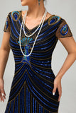 Black Golden Fringe Sequins 1920s Dress with 5-Piece Accessories Set
