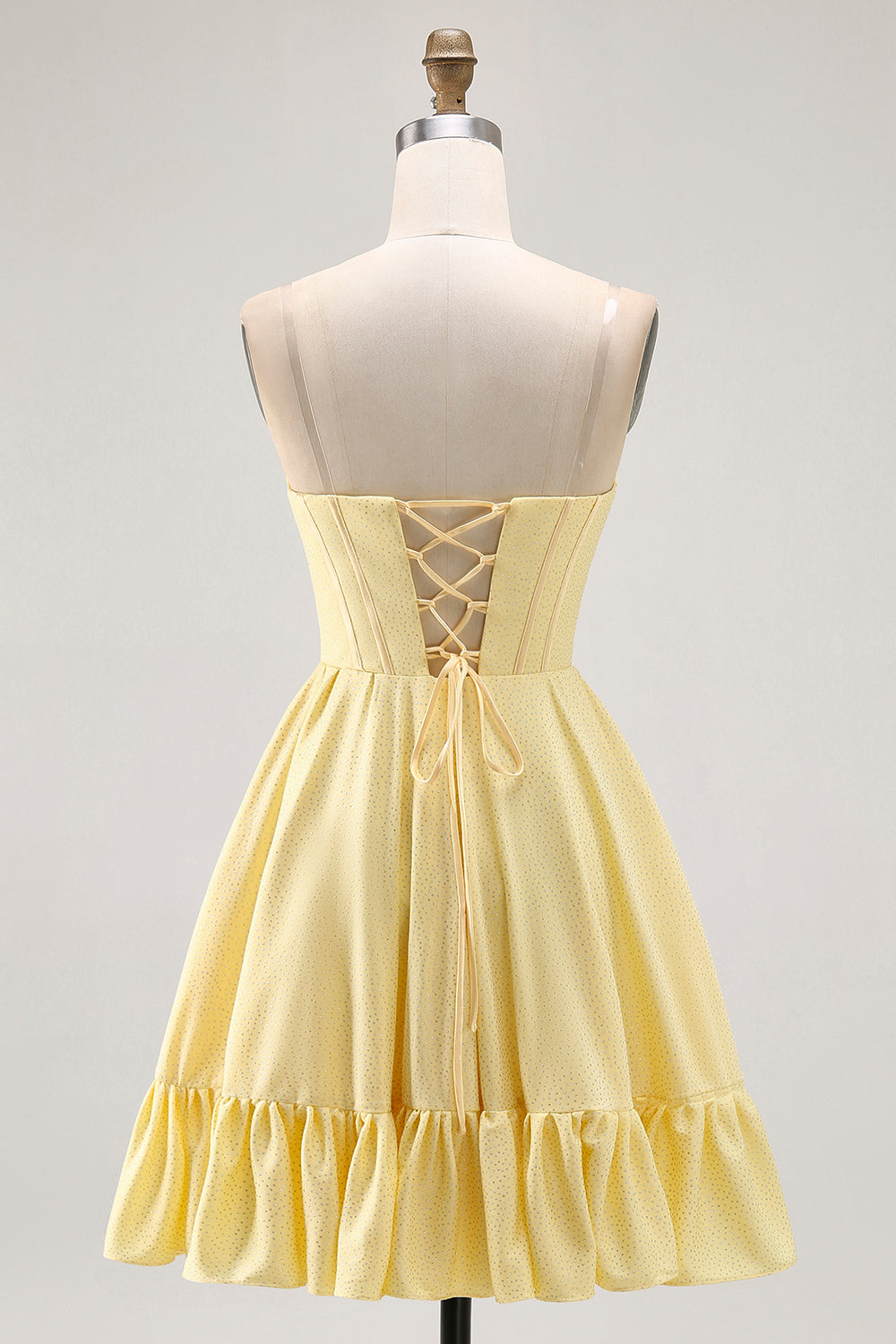 Yellow Strapless A-Line Corset Short Prom Dress with Beading