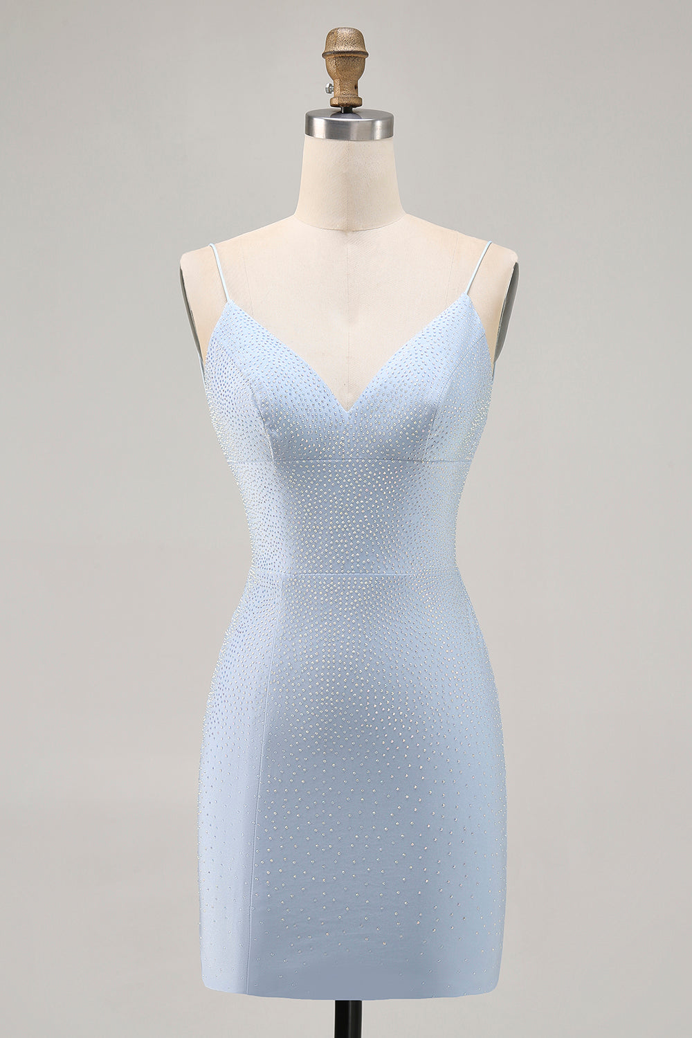 Blue Beaded Spaghetti Straps Bodycon Cocktail Dress