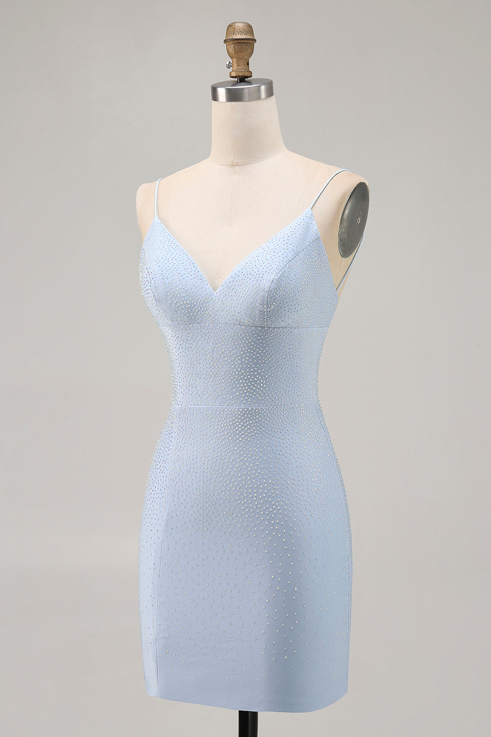 Blue Beaded Spaghetti Straps Bodycon Cocktail Dress