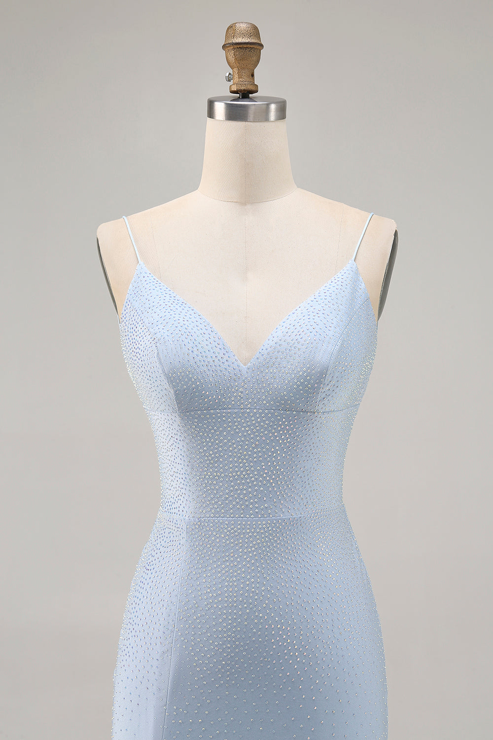 Blue Beaded Spaghetti Straps Bodycon Cocktail Dress