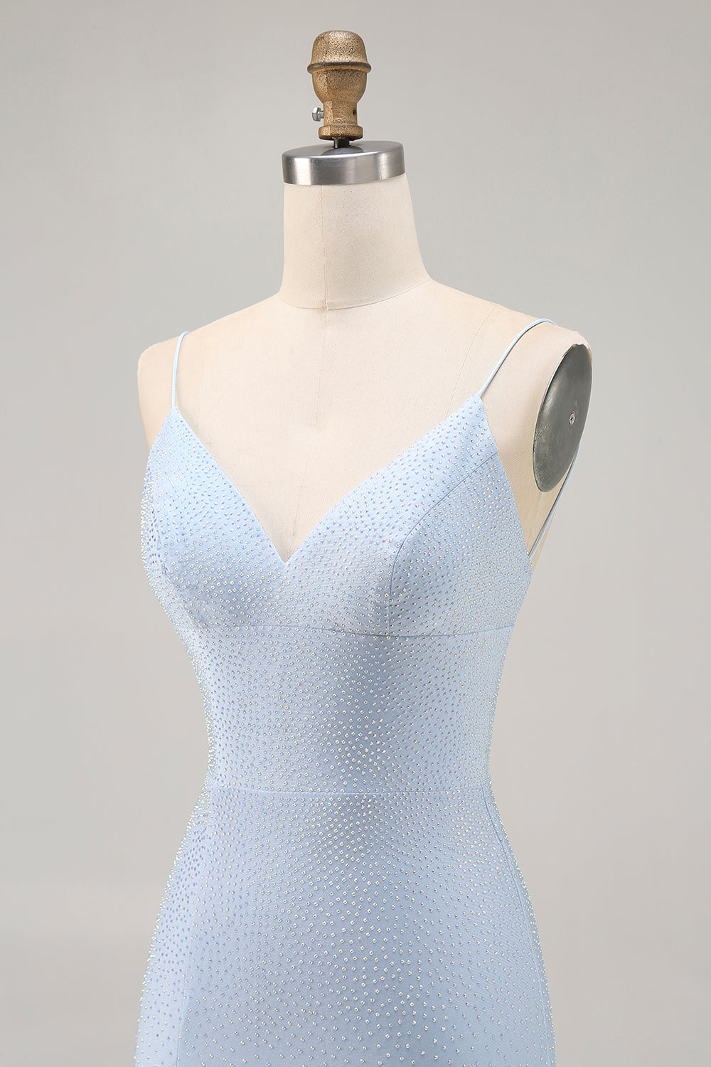 Blue Beaded Spaghetti Straps Bodycon Cocktail Dress