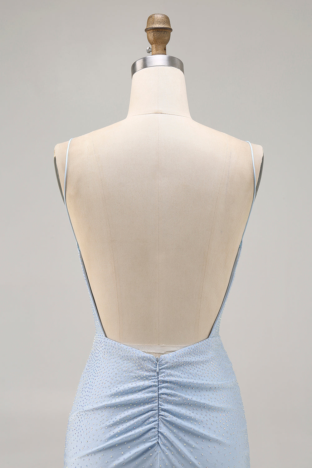 Blue Beaded Spaghetti Straps Bodycon Cocktail Dress