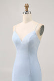 Light Blue Bodycon Spaghetti Straps Beaded Cocktail Dress