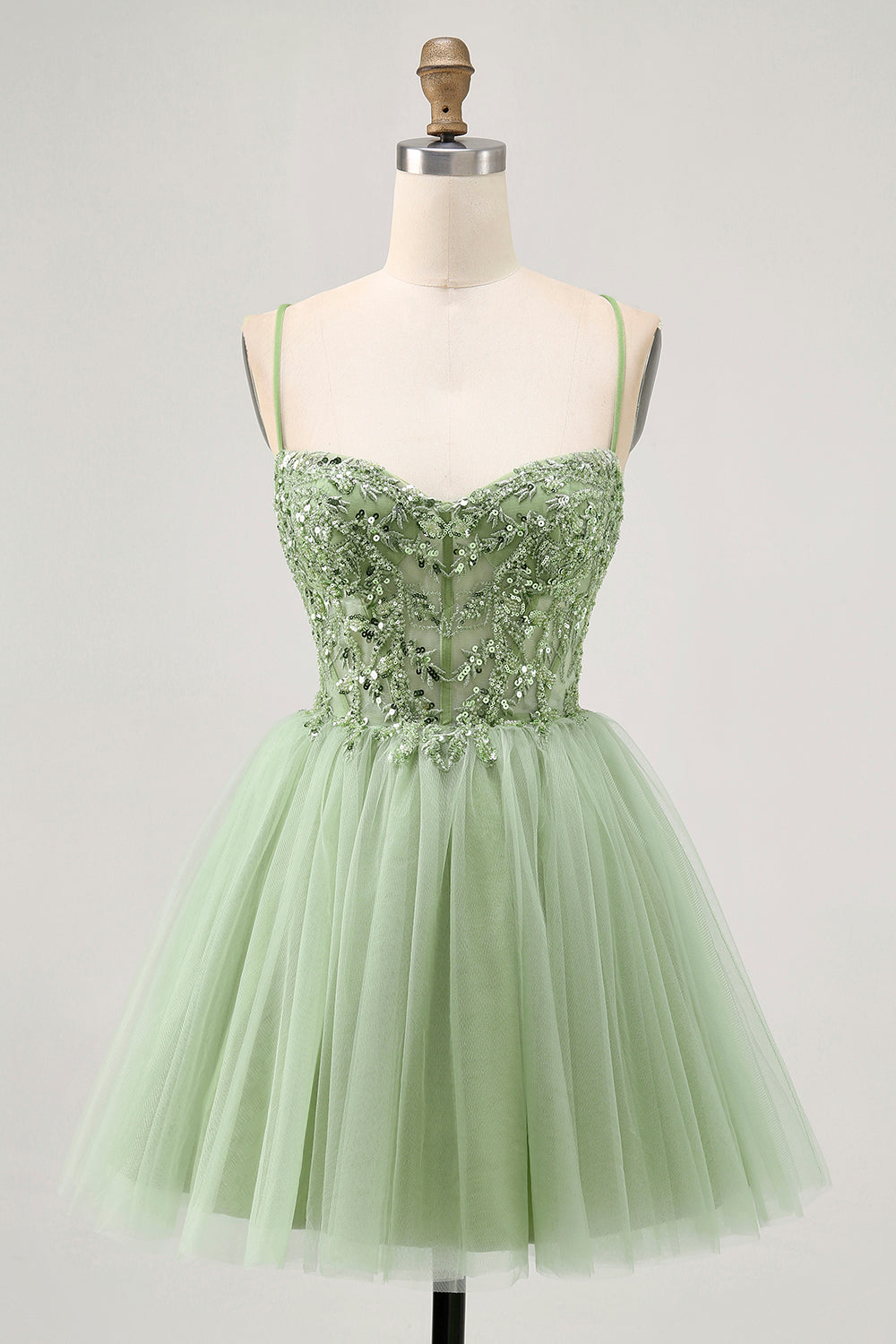 Green A Line Corset Short Prom Dress with Appliques