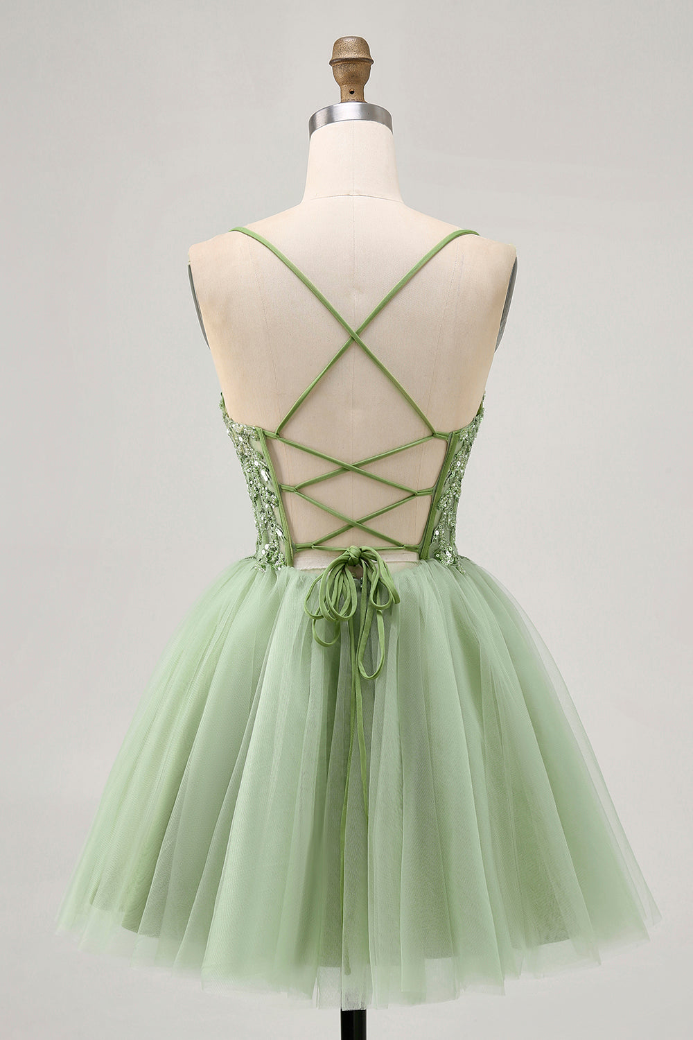 Green A Line Corset Short Prom Dress with Appliques