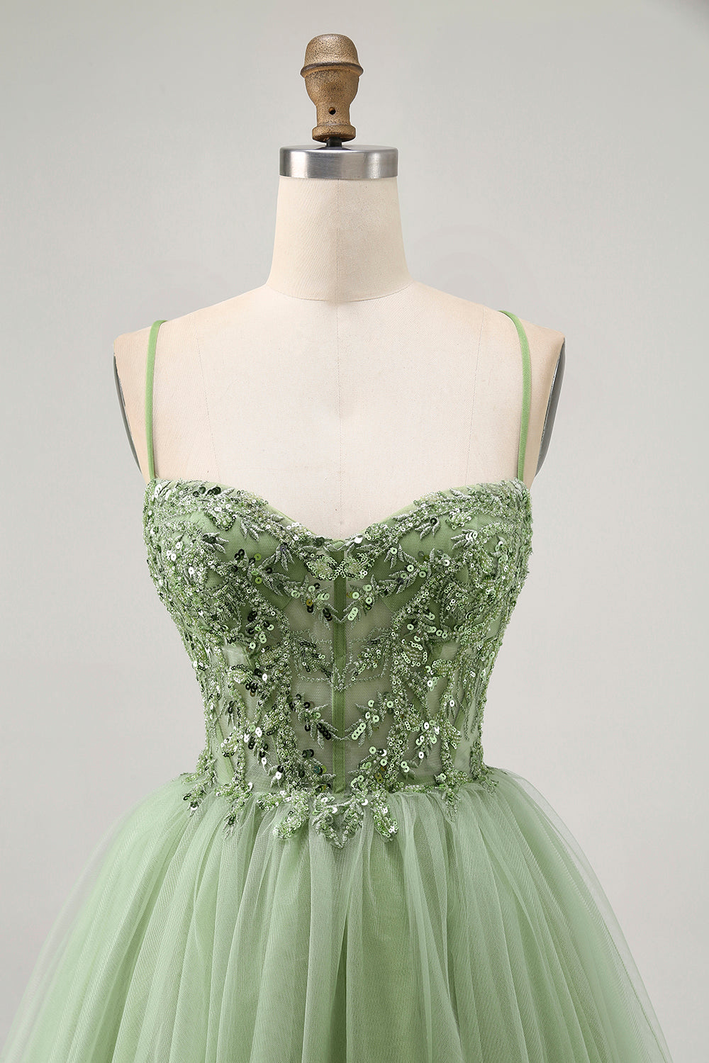Green A Line Corset Short Prom Dress with Appliques