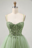 Green A Line Corset Short Prom Dress with Appliques
