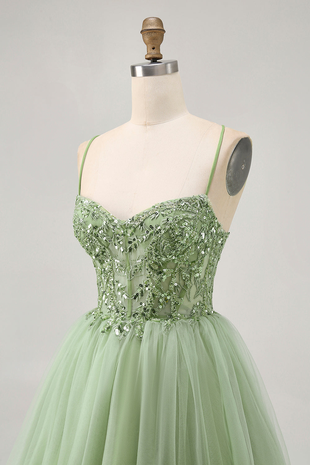 Green A Line Corset Short Prom Dress with Appliques