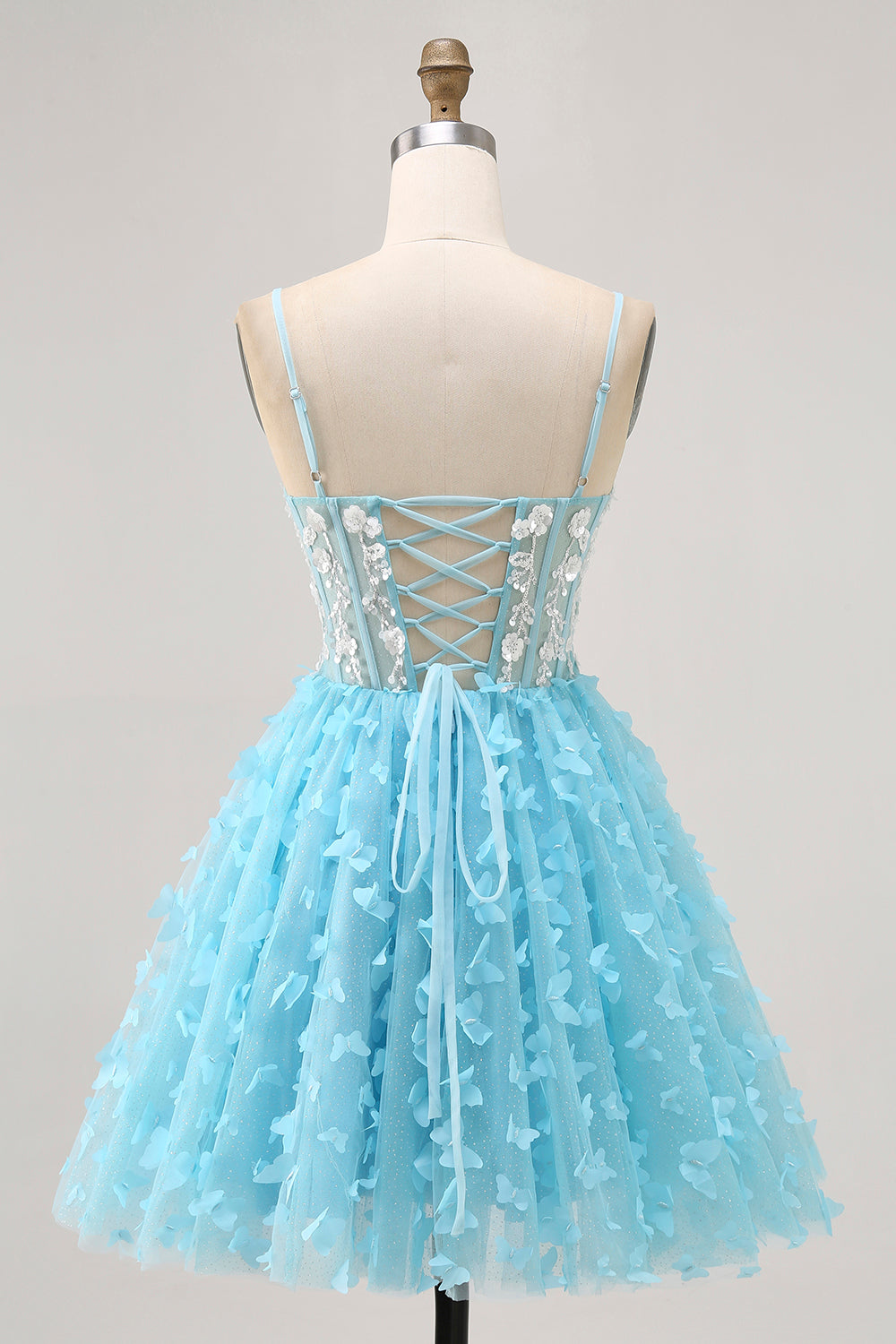 Blue A Line Appliques Butterfly Corset Cocktail Dress