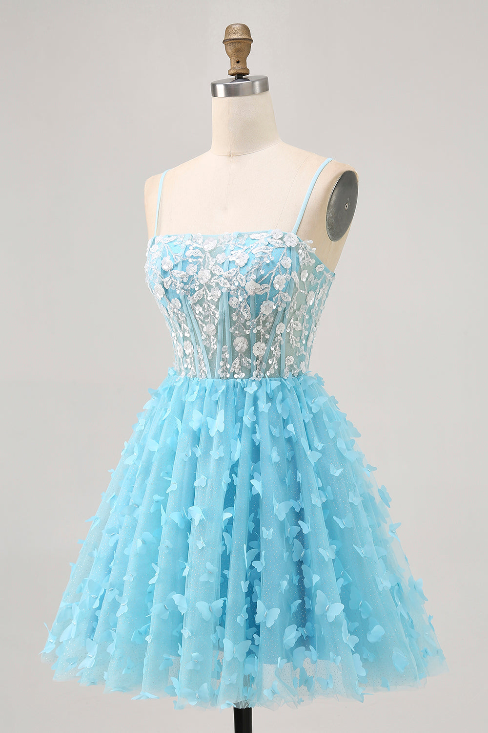 Blue A Line Appliques Butterfly Corset Cocktail Dress